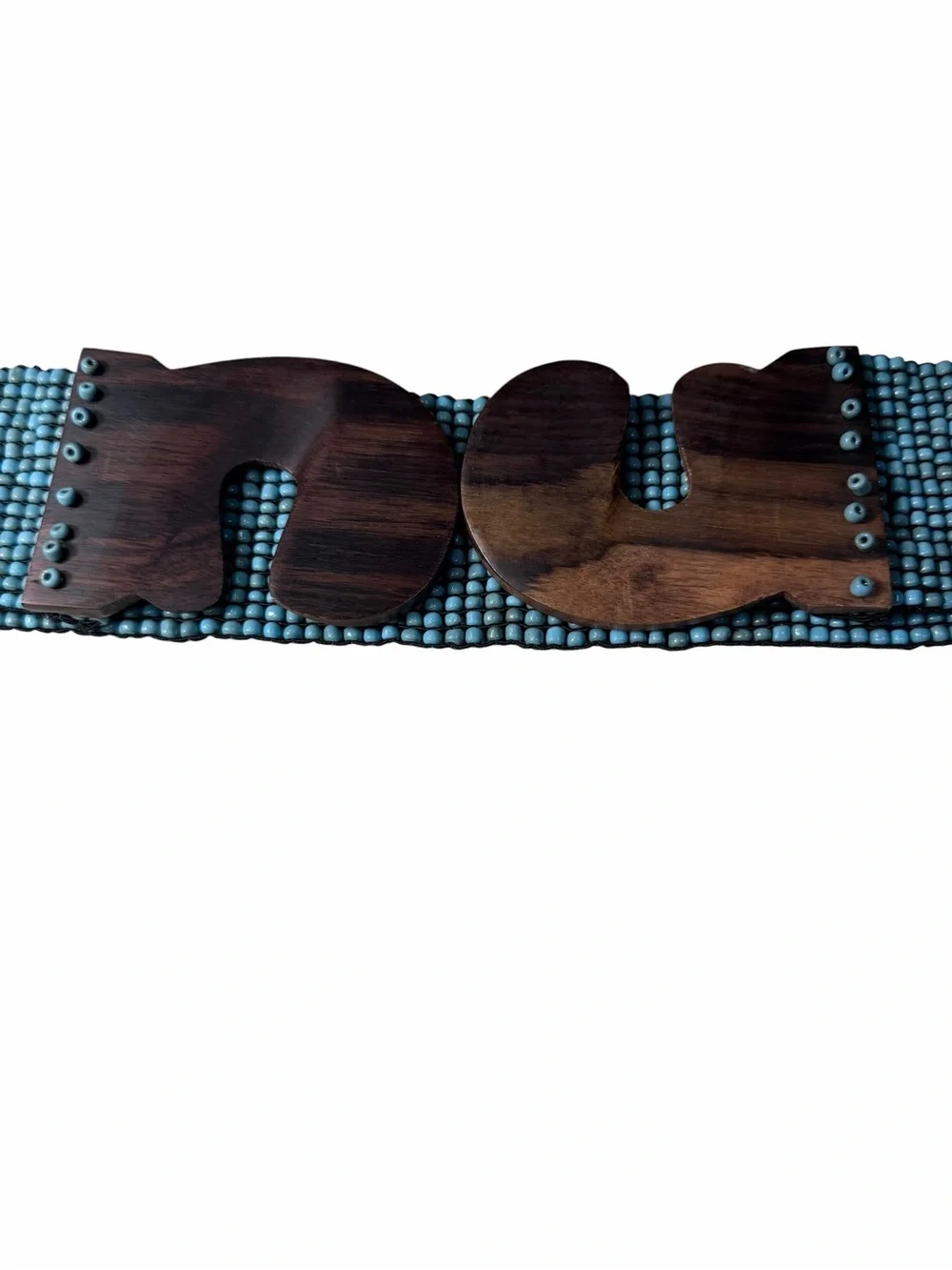 Southwest Turquoise BEADED Stretch BELT  Wooden Buckle Size Large